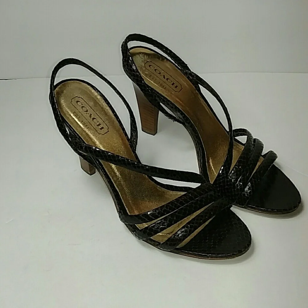 Coach Brown Snake Print Strappy Heeled Sandals - Picture 1 of 7